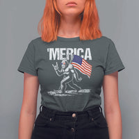 Funny 4th Of July Bigfoot Merica T Shirt For Women Patriotic Sasquatch American US Flag - Wonder Print Shop