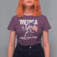 Funny 4th Of July Bigfoot Merica T Shirt For Women Patriotic Sasquatch American US Flag - Wonder Print Shop