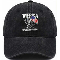 Funny 4th Of July Bigfoot Merica Washed Cotton Baseball Cap Patriotic Sasquatch American US Flag