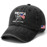 Funny 4th Of July Bigfoot Merica Washed Cotton Baseball Cap Patriotic Sasquatch American US Flag