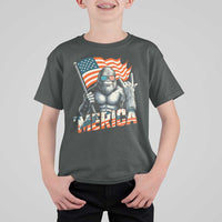 Funny Bigfoot Merica 4th Of July T Shirt For Kid American Flag Patriotic Sasquatch - Wonder Print Shop