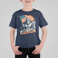 Funny Bigfoot Merica 4th Of July T Shirt For Kid American Flag Patriotic Sasquatch - Wonder Print Shop
