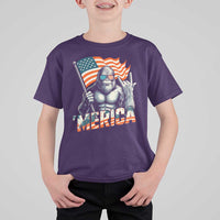 Funny Bigfoot Merica 4th Of July T Shirt For Kid American Flag Patriotic Sasquatch - Wonder Print Shop