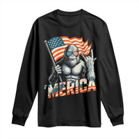 Funny Bigfoot Merica 4th Of July Long Sleeve Shirt American Flag Patriotic Sasquatch - Wonder Print Shop