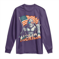 Funny Bigfoot Merica 4th Of July Long Sleeve Shirt American Flag Patriotic Sasquatch - Wonder Print Shop