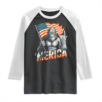 Funny Bigfoot Merica 4th Of July Raglan Shirt American Flag Patriotic Sasquatch - Wonder Print Shop