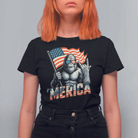 Funny Bigfoot Merica 4th Of July T Shirt For Women American Flag Patriotic Sasquatch - Wonder Print Shop