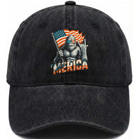 Funny Bigfoot Merica 4th Of July Washed Cotton Baseball Cap American Flag Patriotic Sasquatch