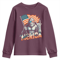 Funny Bigfoot Merica 4th Of July Youth Sweatshirt American Flag Patriotic Sasquatch - Wonder Print Shop