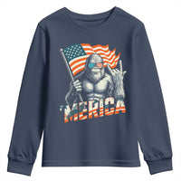 Funny Bigfoot Merica 4th Of July Youth Sweatshirt American Flag Patriotic Sasquatch - Wonder Print Shop