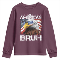 Funny All American Bruh Bald Eagle Youth Sweatshirt American Flag 4th Of July Patriotic - Wonder Print Shop