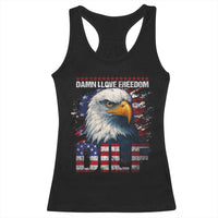 Funny 4th Of July DILF Damn I Love Freedom Racerback Tank Top Vintage Bald Eagle 4th Of July - Wonder Print Shop