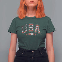 Funny USA 1776 Patriotic 4th of July American Flag T Shirt For Women - Wonder Print Shop
