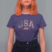 Funny USA 1776 Patriotic 4th of July American Flag T Shirt For Women - Wonder Print Shop