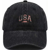 Funny USA 1776 Patriotic 4th of July American Flag Washed Cotton Baseball Cap