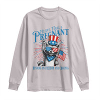 Funny Festive Feral and Pregnant Long Sleeve Shirt Running On Freedom And Cravings 4th of July Maternity Raccoon - Wonder Print Shop