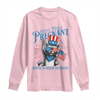 Funny Festive Feral and Pregnant Long Sleeve Shirt Running On Freedom And Cravings 4th of July Maternity Raccoon - Wonder Print Shop