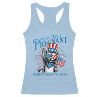 Funny Festive Feral and Pregnant Racerback Tank Top Running On Freedom And Cravings 4th of July Maternity Raccoon - Wonder Print Shop