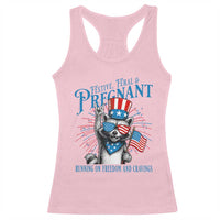 Funny Festive Feral and Pregnant Racerback Tank Top Running On Freedom And Cravings 4th of July Maternity Raccoon - Wonder Print Shop