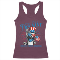 Funny Festive Feral and Pregnant Racerback Tank Top Running On Freedom And Cravings 4th of July Maternity Raccoon - Wonder Print Shop