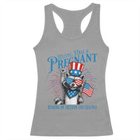 Funny Festive Feral and Pregnant Racerback Tank Top Running On Freedom And Cravings 4th of July Maternity Raccoon - Wonder Print Shop