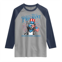 Funny Festive Feral and Pregnant Raglan Shirt Running On Freedom And Cravings 4th of July Maternity Raccoon - Wonder Print Shop