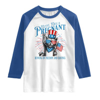 Funny Festive Feral and Pregnant Raglan Shirt Running On Freedom And Cravings 4th of July Maternity Raccoon - Wonder Print Shop