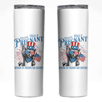 Funny Festive Feral and Pregnant Skinny Tumbler Running On Freedom And Cravings 4th of July Maternity Raccoon - Wonder Print Shop