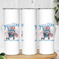 Funny Festive Feral and Pregnant Skinny Tumbler Running On Freedom And Cravings 4th of July Maternity Raccoon - Wonder Print Shop