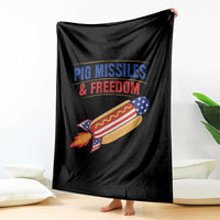 Pig Missiles And Freedom Hot Dog 4th of July Humor Throw Blanket