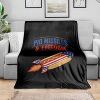Pig Missiles And Freedom Hot Dog 4th of July Humor Throw Blanket