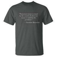 Theodore Roosevelt T Shirt Patriotism Means To Stand By The Country Not By The President