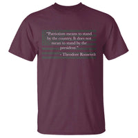 Theodore Roosevelt T Shirt Patriotism Means To Stand By The Country Not By The President