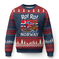Ro Ro Norway Viking Row Ugly Christmas Sweater Norwegian Flag Longship for Norge Football Fan