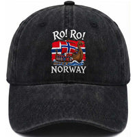 Ro Ro Norway Viking Row Washed Cotton Baseball Cap Norwegian Flag Longship for Norge Football Fan