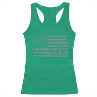 If You Need Me I Will Be In The Garage Funny Mechanic Racerback Tank Top Vintage American Flag