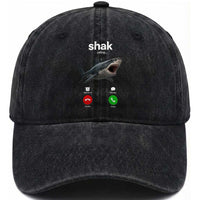 Shark Calling Meme Mispelled Shak Incoming Call Humor Washed Cotton Baseball Cap