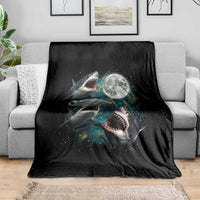 Funny Sharks Howling at Moon Throw Blanket Funny Great White Sharks and Hammerhead Shark