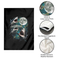 Funny Sharks Howling at Moon Garden Flag Funny Great White Sharks and Hammerhead Shark