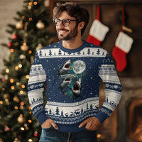 Funny Sharks Howling at Moon Ugly Christmas Sweater Funny Great White Sharks and Hammerhead Shark