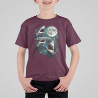 Funny Sharks Howling at Moon T Shirt For Kid Funny Great White Sharks and Hammerhead Shark