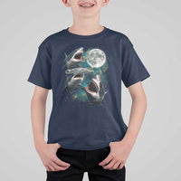 Funny Sharks Howling at Moon T Shirt For Kid Funny Great White Sharks and Hammerhead Shark