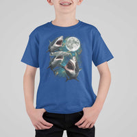 Funny Sharks Howling at Moon T Shirt For Kid Funny Great White Sharks and Hammerhead Shark