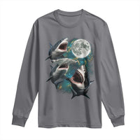Funny Sharks Howling at Moon Long Sleeve Shirt Funny Great White Sharks and Hammerhead Shark