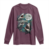 Funny Sharks Howling at Moon Long Sleeve Shirt Funny Great White Sharks and Hammerhead Shark