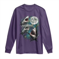 Funny Sharks Howling at Moon Long Sleeve Shirt Funny Great White Sharks and Hammerhead Shark