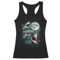 Funny Sharks Howling at Moon Racerback Tank Top Funny Great White Sharks and Hammerhead Shark