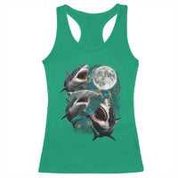 Funny Sharks Howling at Moon Racerback Tank Top Funny Great White Sharks and Hammerhead Shark