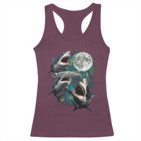 Funny Sharks Howling at Moon Racerback Tank Top Funny Great White Sharks and Hammerhead Shark