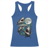 Funny Sharks Howling at Moon Racerback Tank Top Funny Great White Sharks and Hammerhead Shark